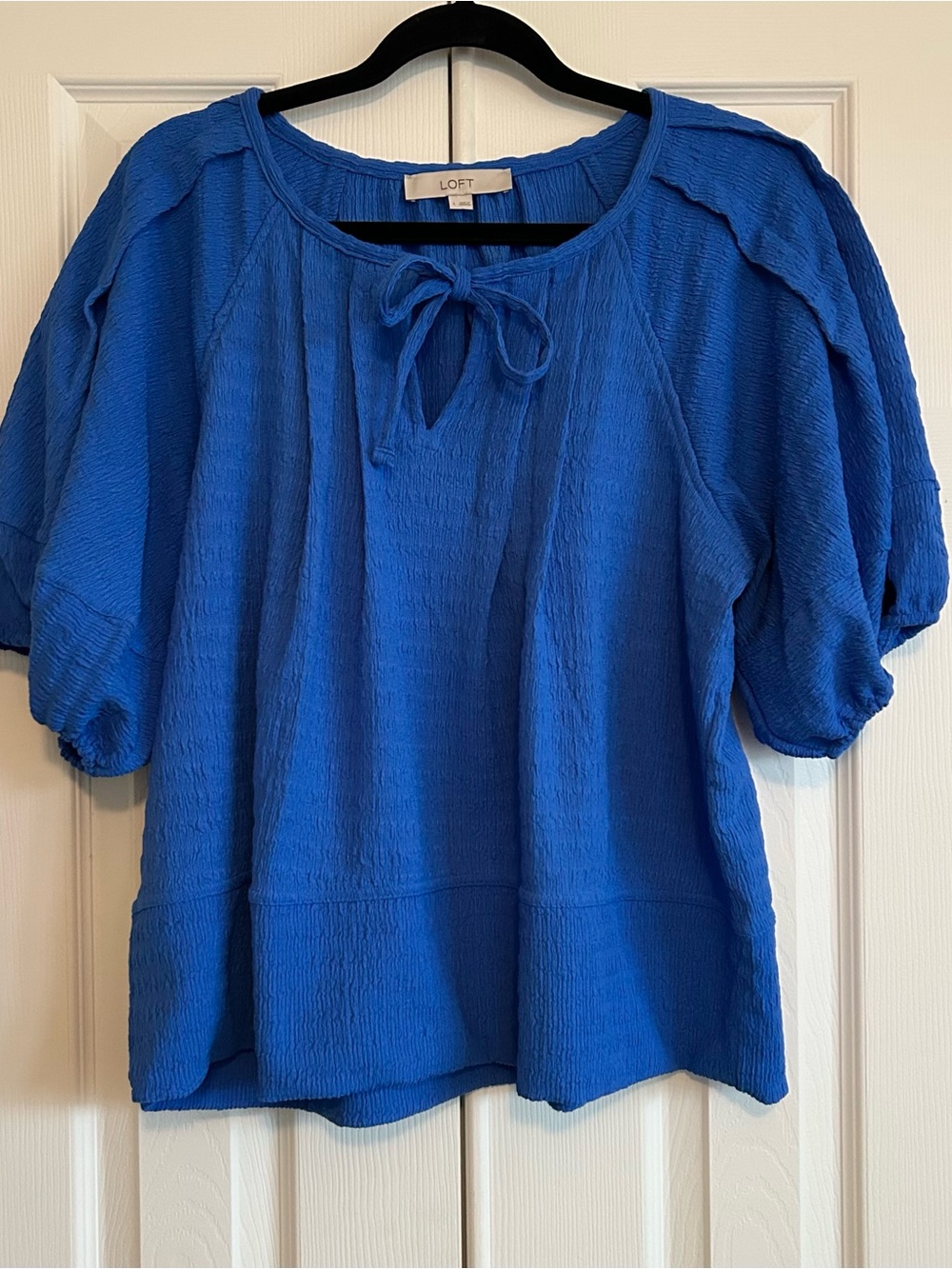 Tie-Neck Puff Sleeve Oversized Textured Top